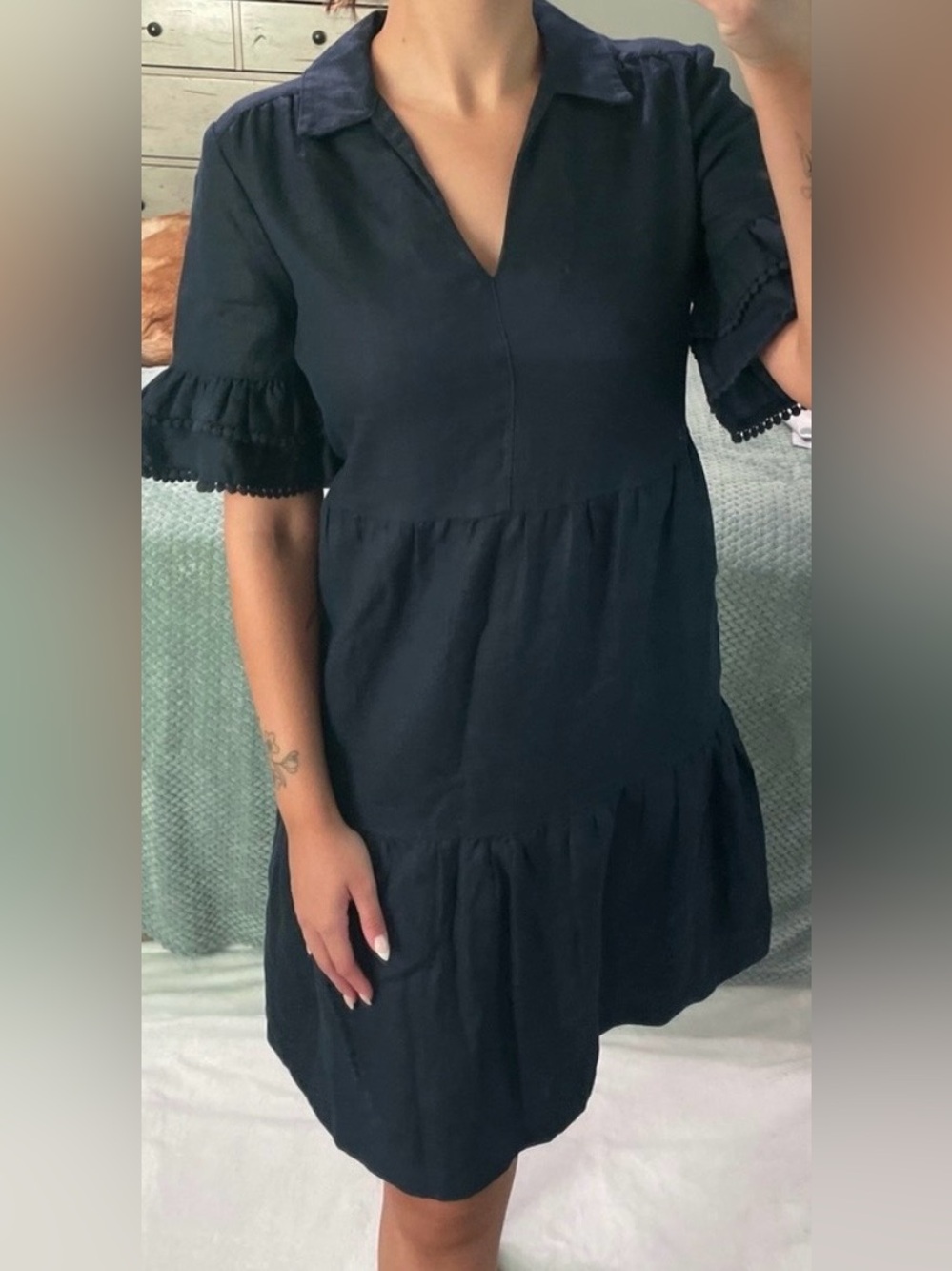 Chico's Navy Tiered V-Neck Dress - Picture 2 of 4